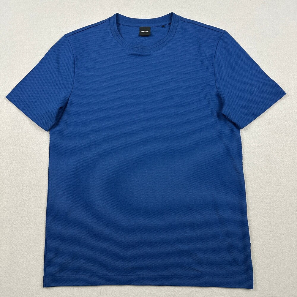 Boss Shirt Men Medium Blue Solid Short Sleeve Tee Crewneck Pullover Lightweight